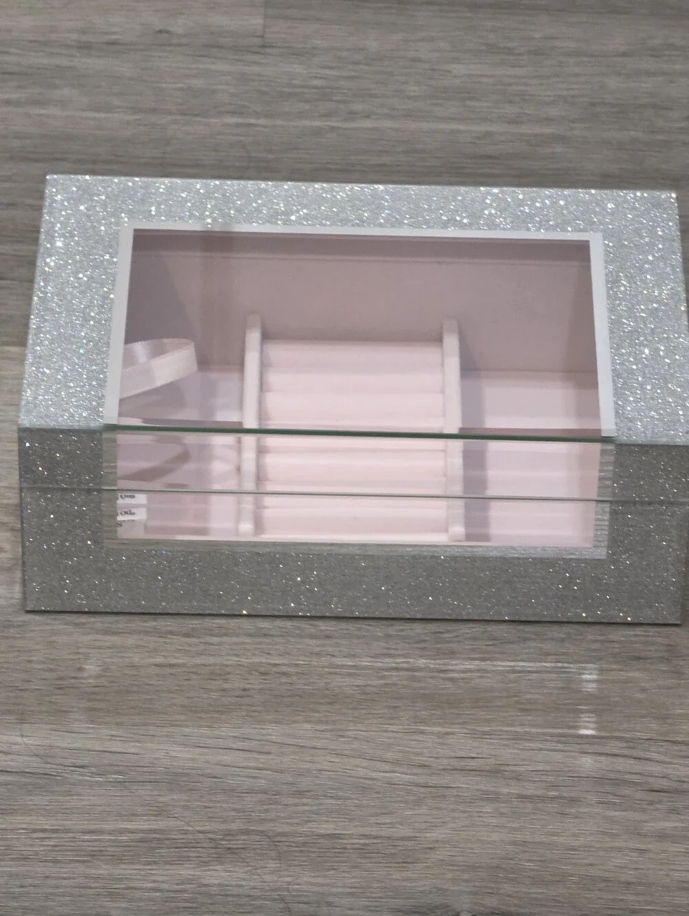 At Home Silver Glitter Mirrored Decorative Jewelry Organizer